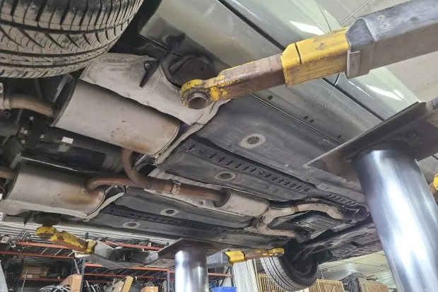 Underside of 1998 Lexus LS400 on lift