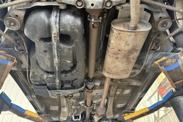 Undercarriage of 2005 Lexus RX330 on lift
