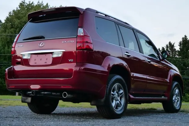 Rear view of 2008 Lexus GX470 in red.