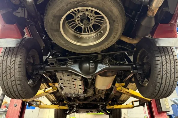 Undercarriage of 2008 Lexus GX470 on lift