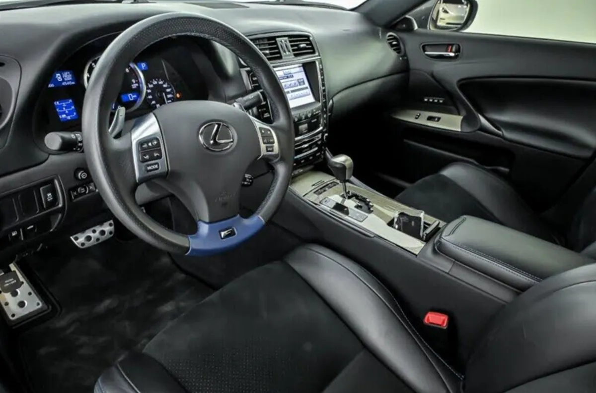 Interior of 2012 Lexus ISF with black leather seats.