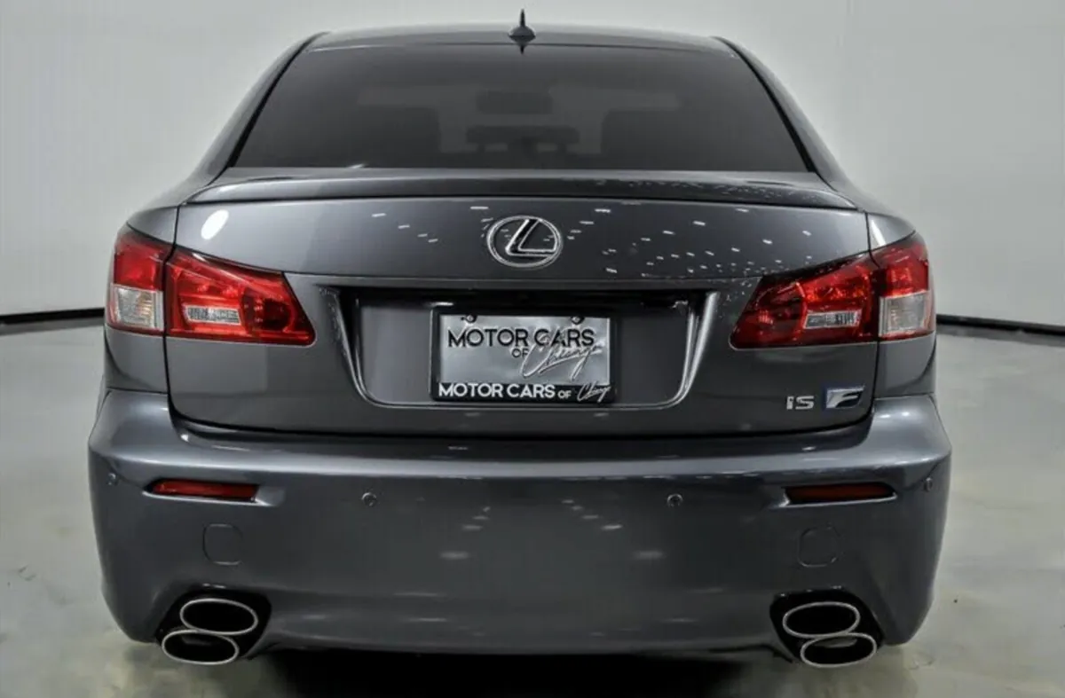 Rear view of 2012 Lexus ISF in showroom.