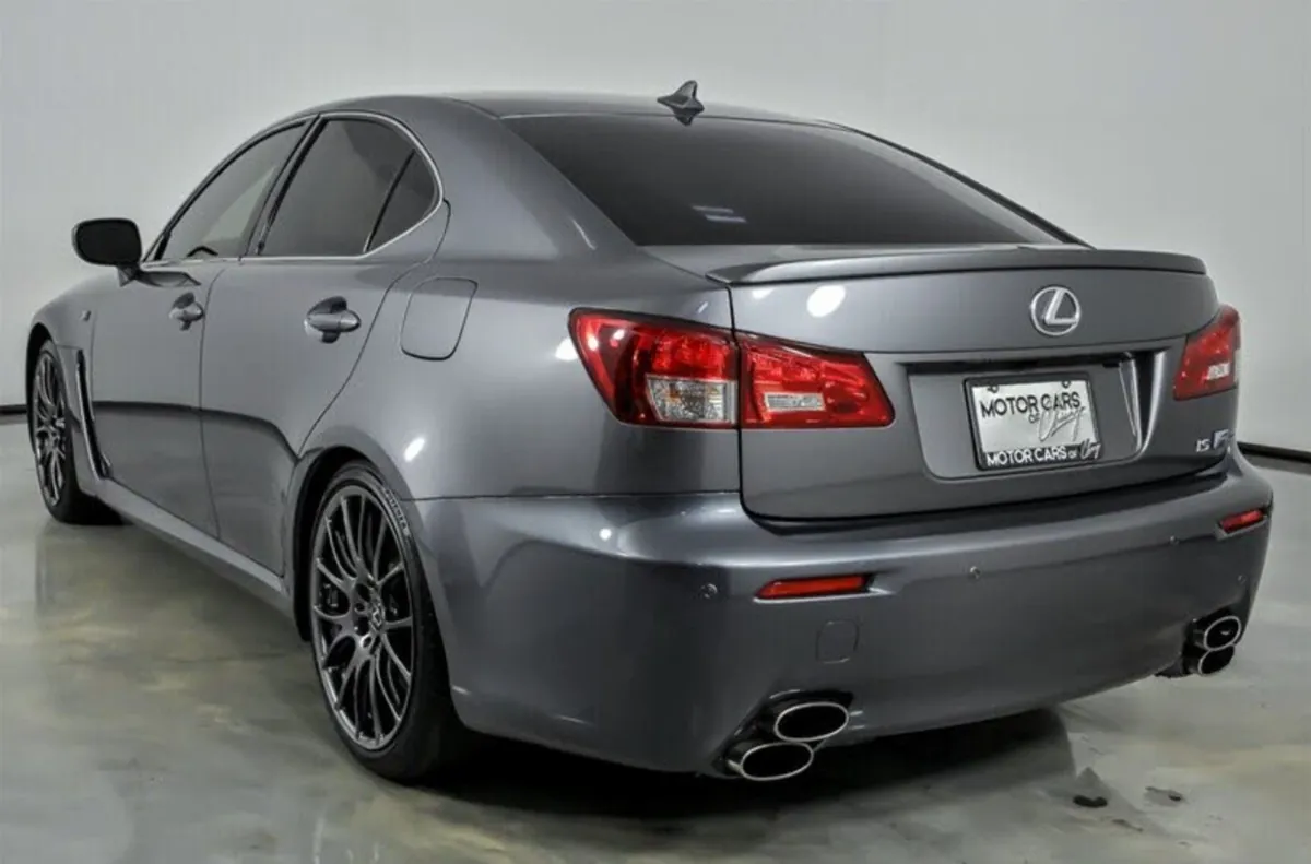 Rear view of a 2012 Lexus ISF in a showroom.