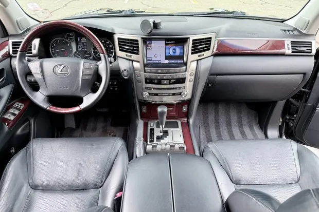 Interior of 2013 Lexus LX570 with black leather seats.