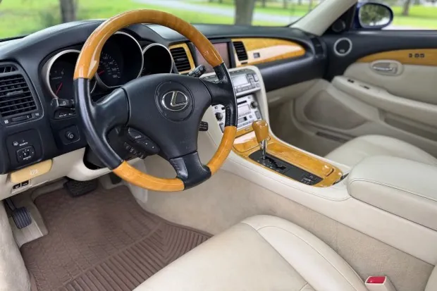 Interior of 2004 Lexus SC430 with wood trim.