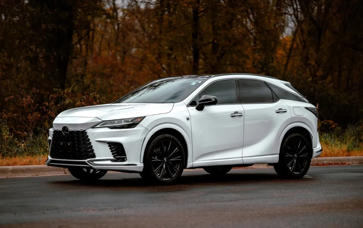 White Lexus RX parked on wet road