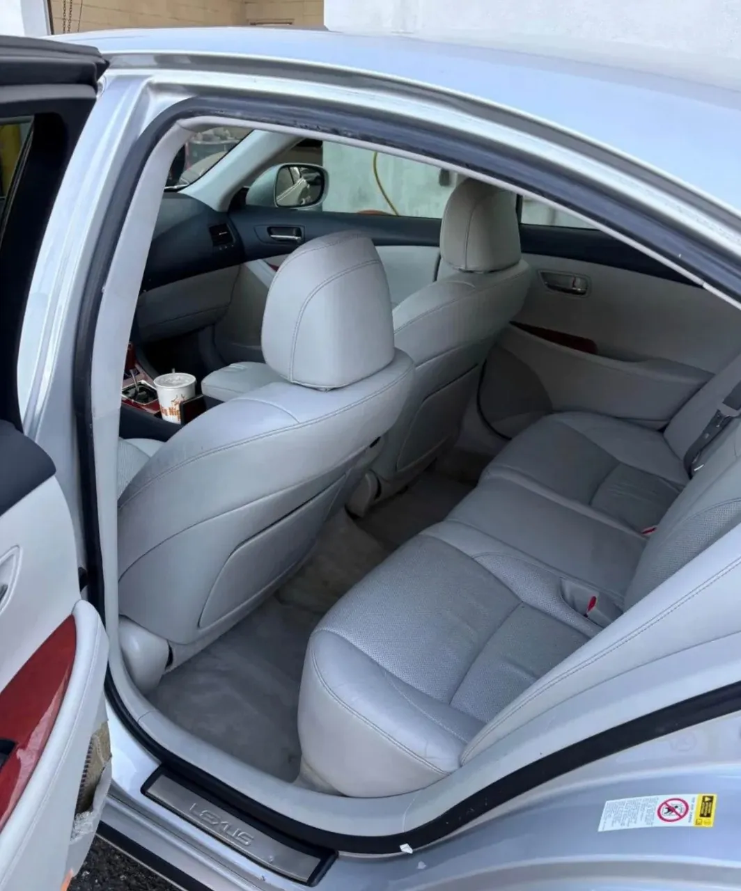 Lexus ES interior with gray leather seats.