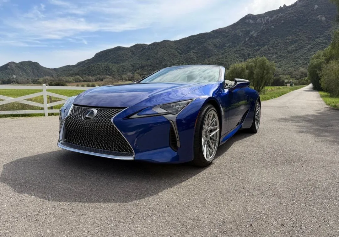 Blue Lexus LC500 on scenic road