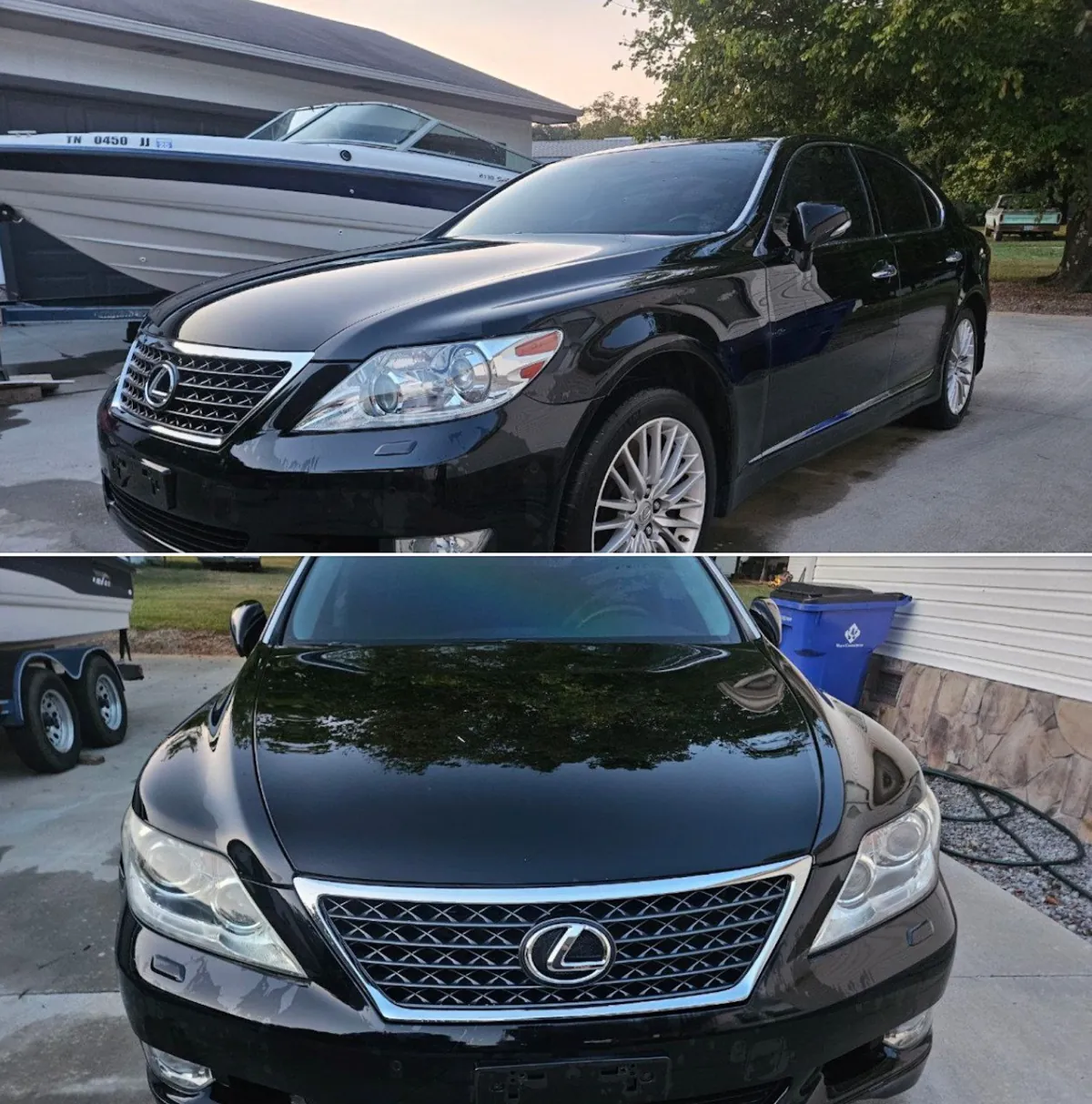 Rear view of the Lexus LS460 Sport in gloss black color.