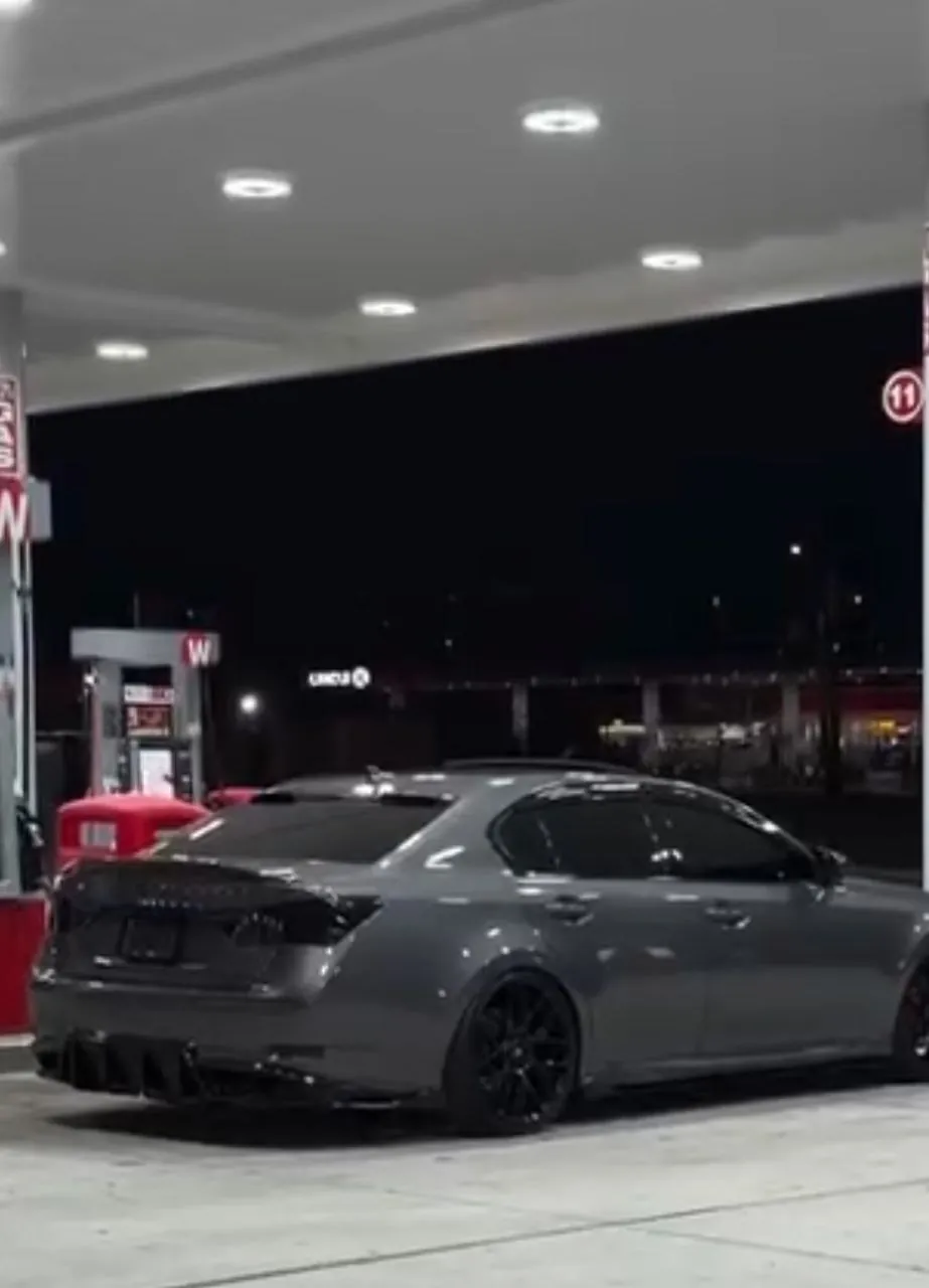 Modified Lexus GS at a gas station