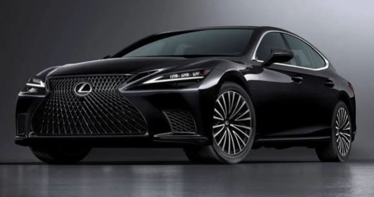 Black Lexus LS sedan on display